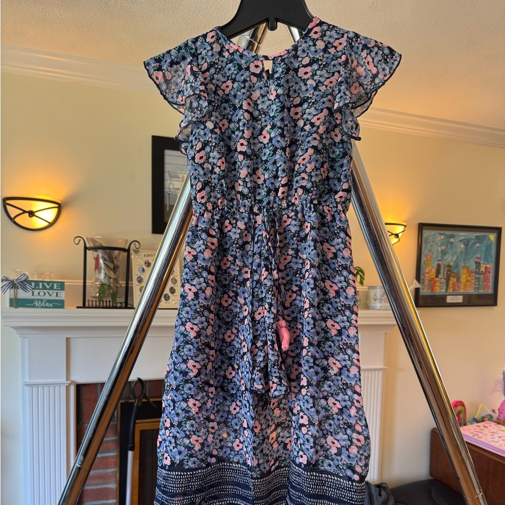 Japna Kids Navy Romper with Pink Floral Pattern